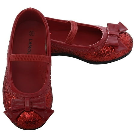 L Amour Red Glitter Bow Strap Ballet Slipper Shoe Little 11 13 L Amour Red Glitter Bow Strap Ballet Slipper Shoe Little 11 13