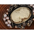 thumbnail image 4 of Antique Golden Tone Peach Faux Pearl Beads Vintage Cameo Lady Brooch Pin, 4 of 5