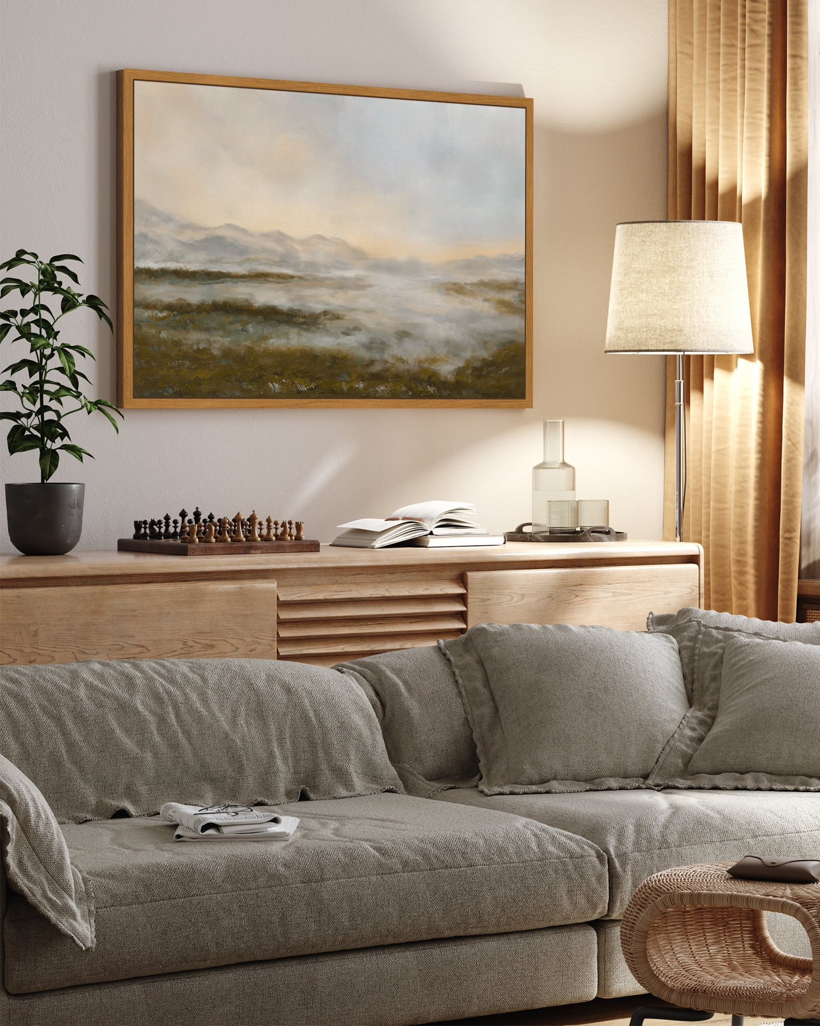 Drsoum Landscape 24x36in Natural Framed Canvas Wall Art Large Vintage Dusk in The Forest Classic Paints Farmhouse Bathroom Office Decor
