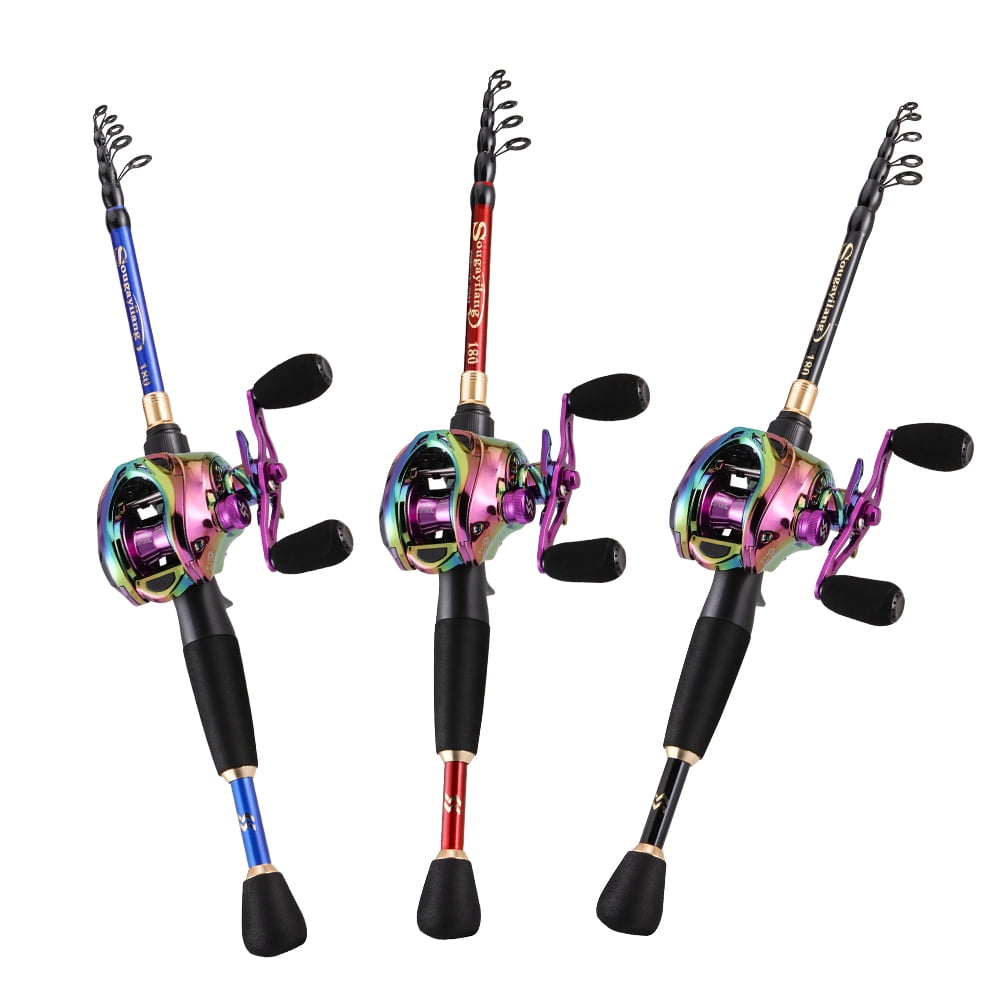 Sougayilang Baitcaster Combo with Telescopic Fishing Rod and Colorful 9
