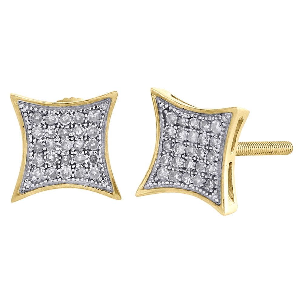 10K Yellow Gold 5MM Square Kite Beaded Genuine Diamond Stud Earrings 0.17ct. 
