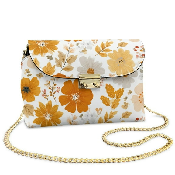 TSOVTHRID Orange Floral White Print Crossbody Bags for Women, PU Leather Cell Phone Purse, Minimalist Cross Body Handbags Shoulder Bag with Detachable Strap
