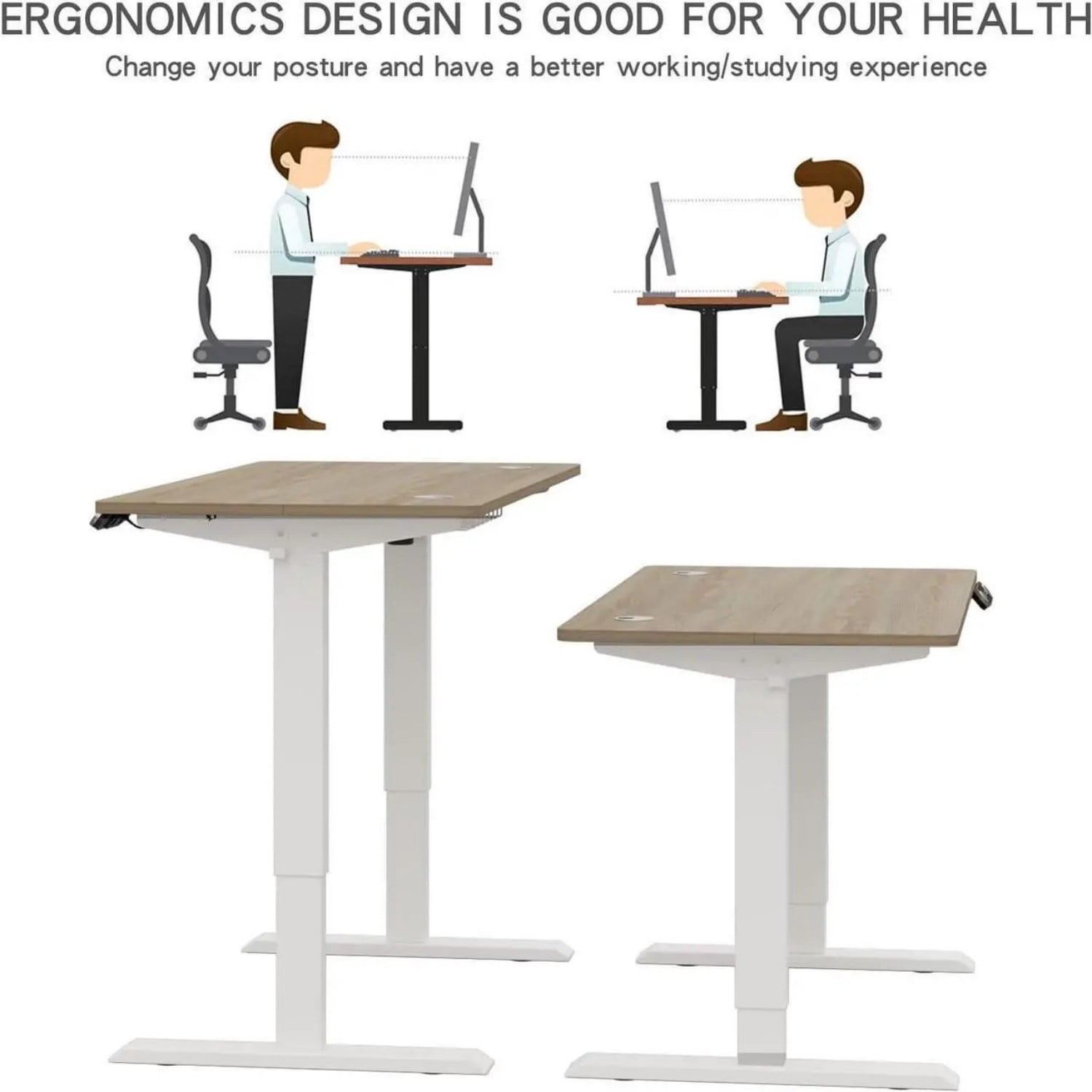 48 inch Standing Desk, Height Adjustable Smart Desk with Memory Presets, 180 lb Load Capacity, Single Motor Lift System for Office and Home Use, White