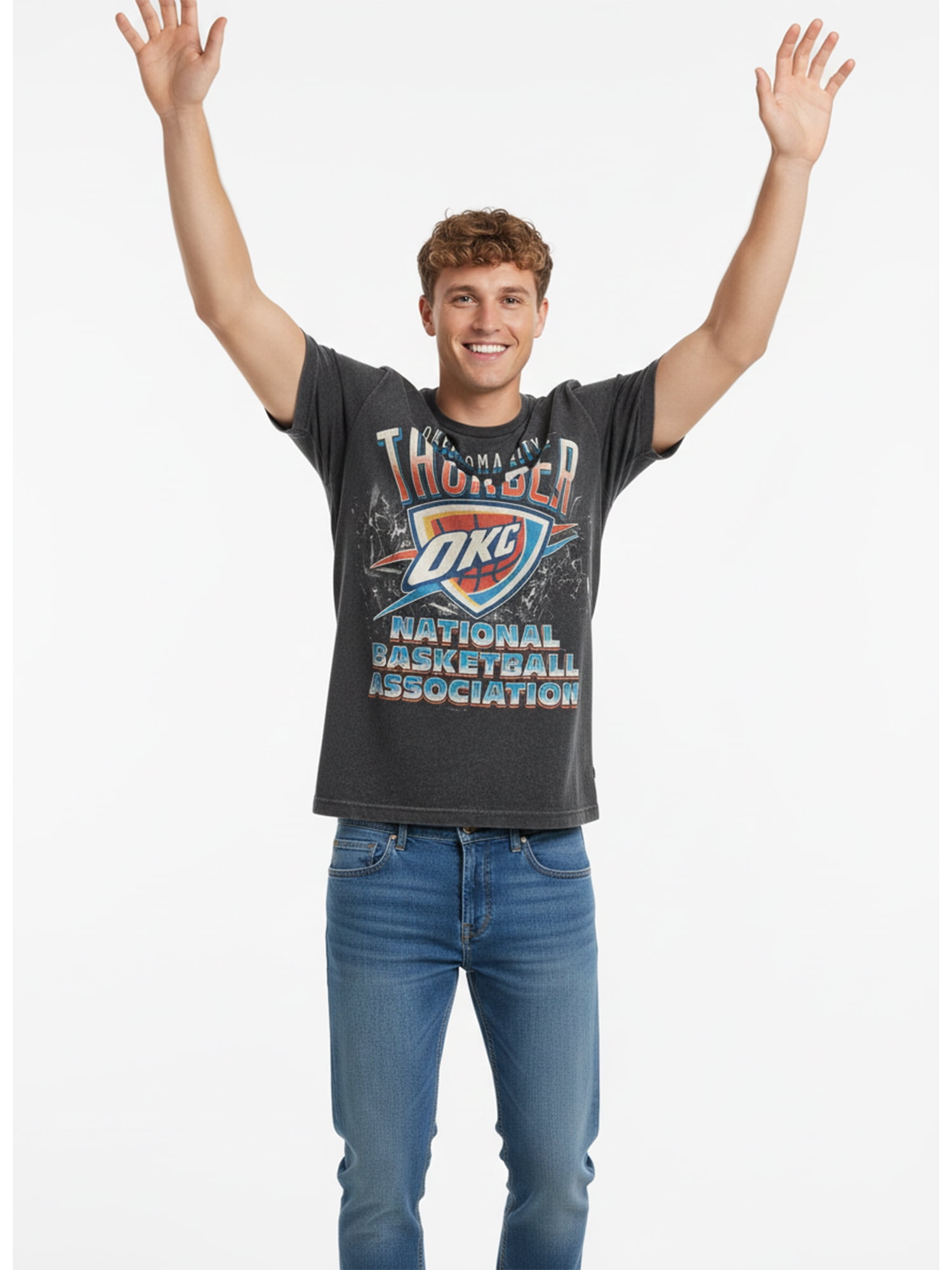 NBA Oklahoma City Thunder Men's & Big Men's Front & Back Boxy Fit Mineral Wash Graphic T-Shirt, Sizes XS–4XLT, 2XB–5XB