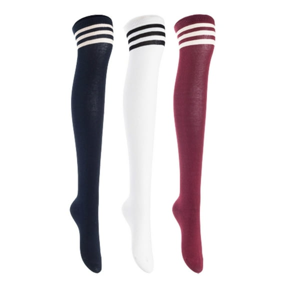 Lian LifeStyle Women's 3 Pairs Adorable Comfortable Soft Thigh High Over Knee High Cotton Socks, Size 6-9, JMYP1022 Navy, White, Wine
