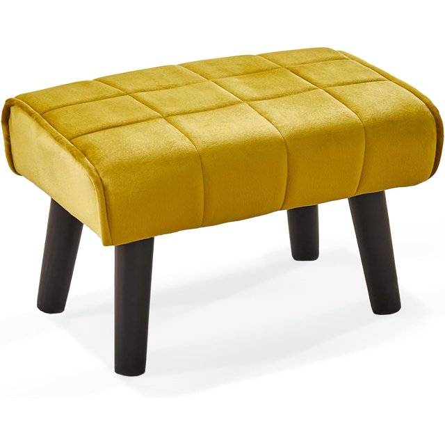 Small Foot Stool Ottoman with Solid Wood Legs Velvet Soft Padded Pouf Sofa Footrest 16 Inch 2-Pack Pink
