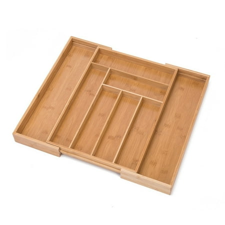 - THY COLLECTIBLES Bamboo Expandable Kitchen Cutlery Utensils Drawer Organizer Premium 100% Pure Bamboo, Adjustable Kitchen Drawer Divider Tray