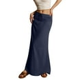 thumbnail image 4 of GEWSEY Flared Maxi Skirt with Back Slit - Elastic Waist Drawstring Long Flowy Ankle-Length Skirt (Navy, XL), 4 of 9