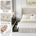 thumbnail image 3 of Breltam King Size Bed Frame with 4 Storage Drawers, Wingback Tufted Headboard, LED Lights, Beige Linen Velvet Upholstered Platform Bed, No Box Spring Needed, 3 of 9