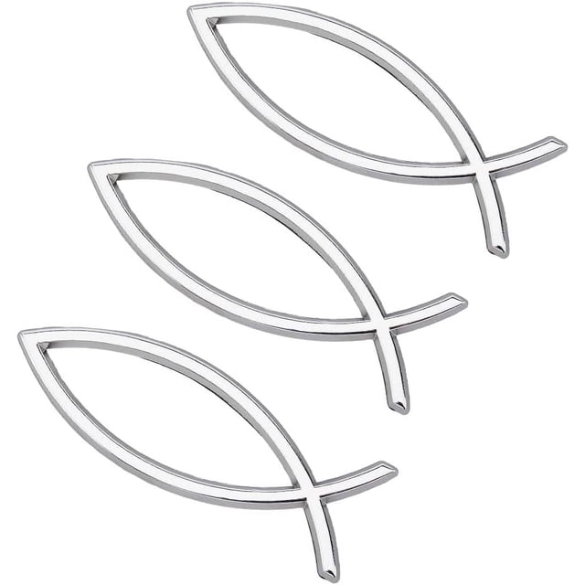 3PCS Fish Shape Car Sticker Silver Plastic Jesus Fish Decal Sticker 5.5x1.8x0.23inch Plastic 3D Fish Car Decal Emblem for Car Motorcycle Trucks Walls Windows