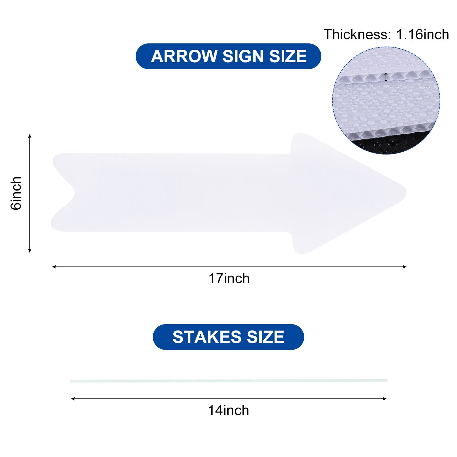 Uxcell 16Pcs 17x6" Blank Arrow Signs with 32Pcs Stakes Wedding Directional Yard Signs, White