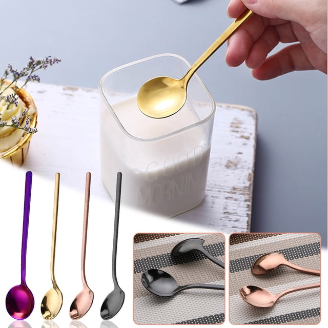 Cuchara de Mango Largo Colorida, Material Duradero de Acero Inoxidable, Mango Fácil de Agarrar, para Mezclar Té y Café, Uso En La Cocina Doméstica, Esencial para Fiestas, Tamaño de 5.1 Pulga