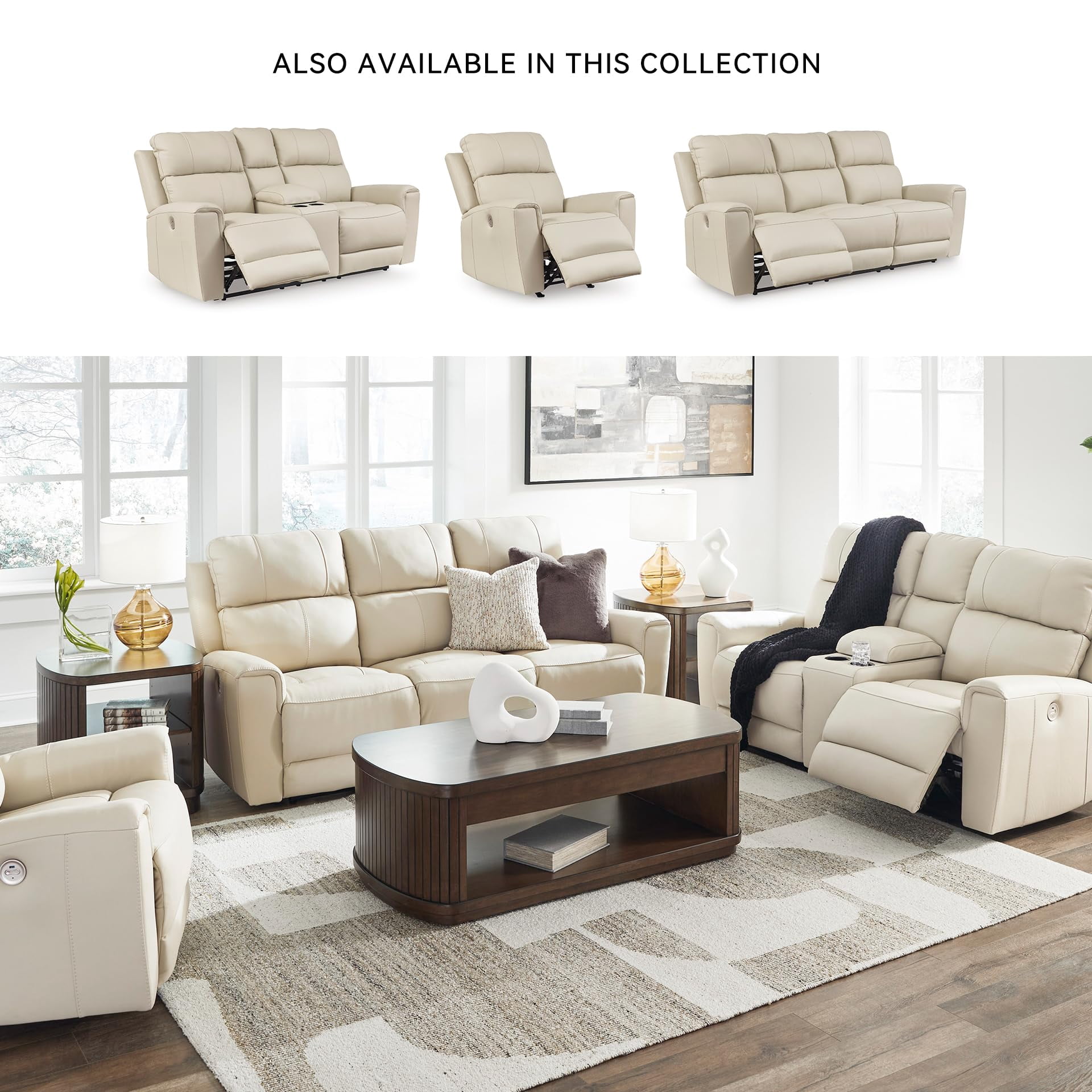 Signature Design by Ashley Dahlmoore Beige Power Reclining Loveseat with Console