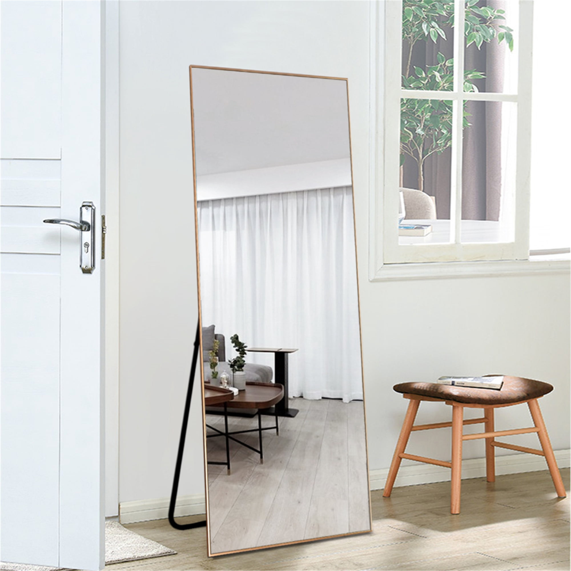 59"x19" Rectangular Full Length Floor Mirror with Stand Gold