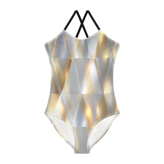TTYFWHD Toddler Girls One Piece Swimsuit, Quick Dry Summer Beach Swimwear for Kids, 3T-10T Luxe Triangular Gradient