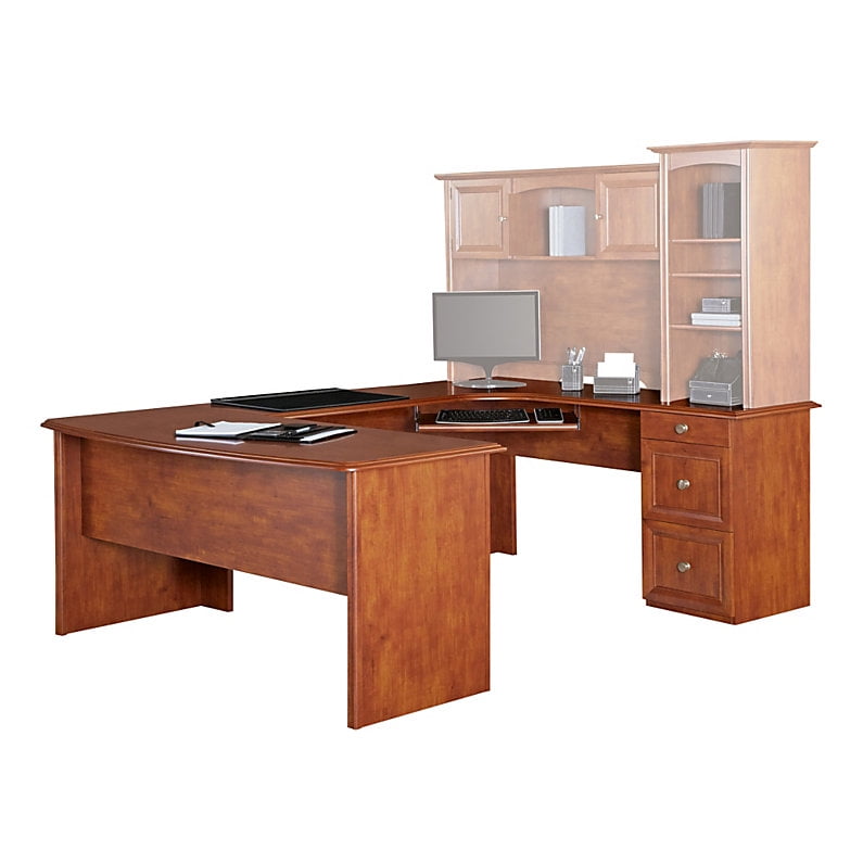 Realspace Broadstreet Contoured UShaped Desk With 92"L Connecting Bridge/Shell, Maple BrickSeek