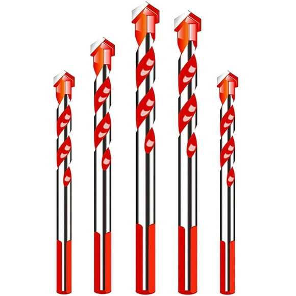 Minkissy 5Pcs Drill Bits for Concrete Masonry Tile Drilling Red Silver Ceramic Alloy 6mm 8mm 10mm 12mm