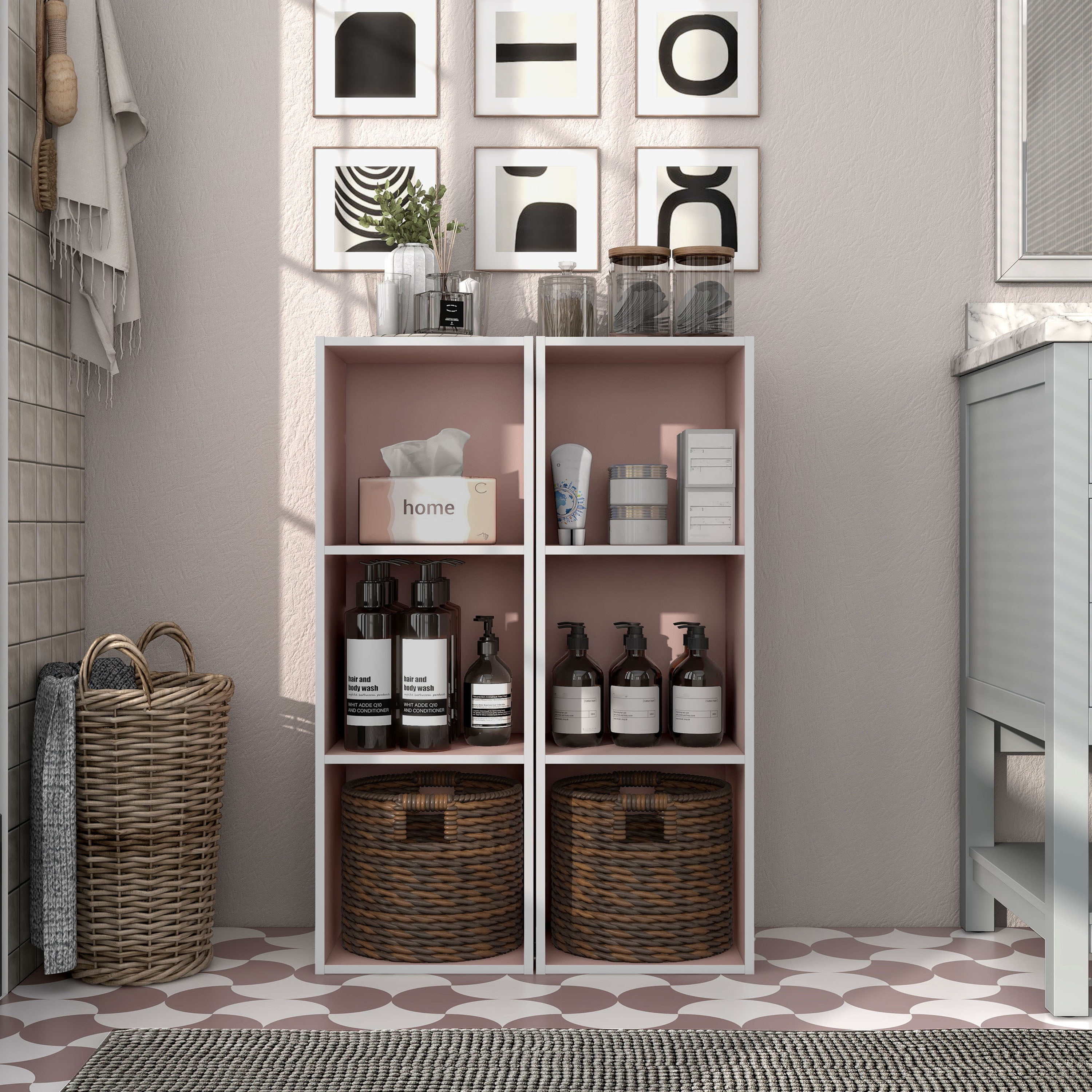 Furniture of America Brooks Stackable 3-Cube Wood Light Pink Kids Bookcase