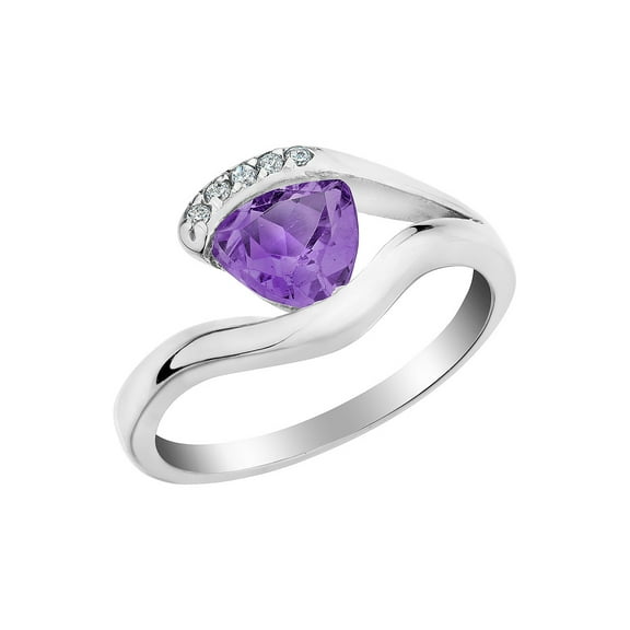 1/2 Carat (Ctw) Amethyst Ring with Accent Diamonds in Sterling Silver