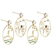 Misty Rain Earrings Chinese Dangle Asymmetry Pearl for Women Asymmetrical Gold Miss 2 Pairs