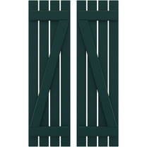 Ekena Millwork 15 1/2"W x 82"H Americraft Four Board (2 Batten) Exterior Real Wood Spaced Board-n-Batten Shutters w/ Z-Bar (Per Pair), Thermal Green
