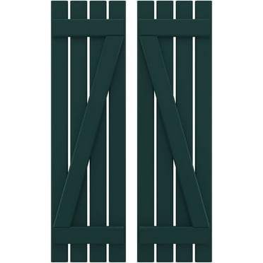 Ekena Millwork 15 1/2"W x 80"H Americraft Four Board (2 Batten) Exterior Real Wood Spaced Board-n-Batten Shutters w/ Z-Bar (Per Pair), Thermal Green