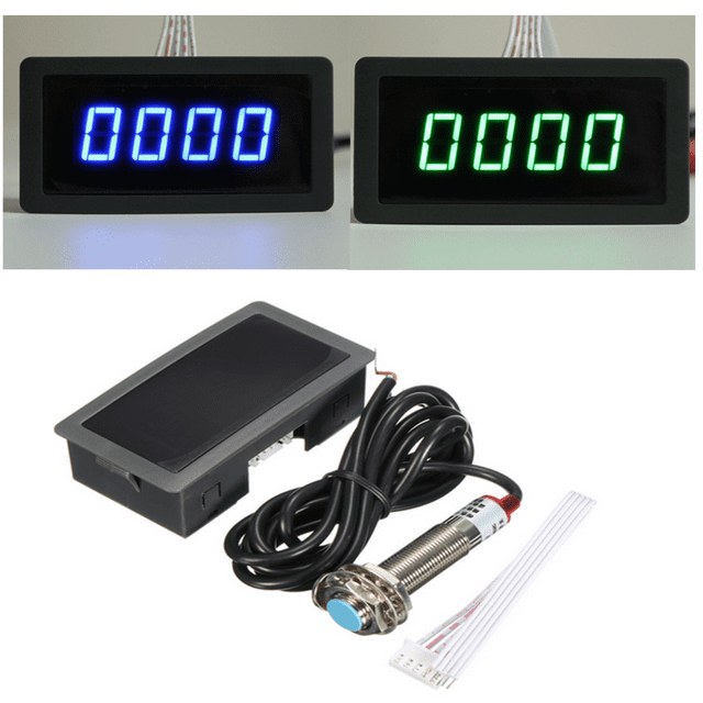 4 Digital Blue/Green LED Tachometer RPM Speed Meter+Proximity Switch Sensor 12V