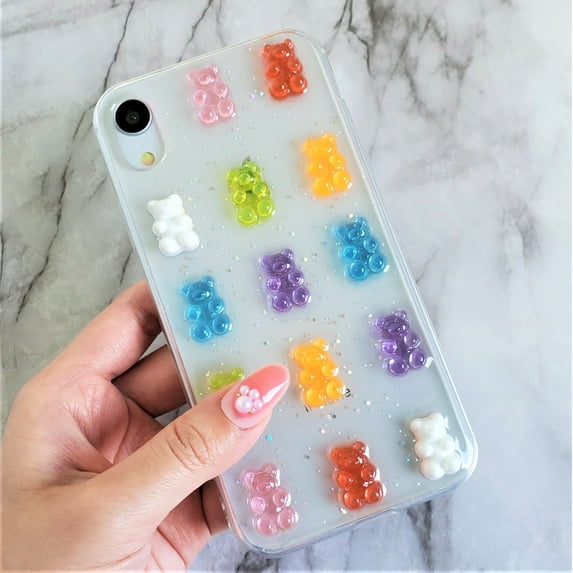 iPhone Xr Max 6.1" Gummy Bear Holographic Rainbow TPU Cartoon 3D Clear Candy Soft Case