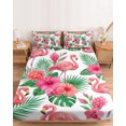 thumbnail image 2 of Twin XL Size Fitted Sheet Set - Pink Flamingo 2 Piece Bedding Sets 16" Deep Pocket Fitted Sheet with 1 Pillowcases, Summer Tropical Palm Leaves Floral Brushed Microfiber Hotel Luxury Bed Sheets, 2 of 9