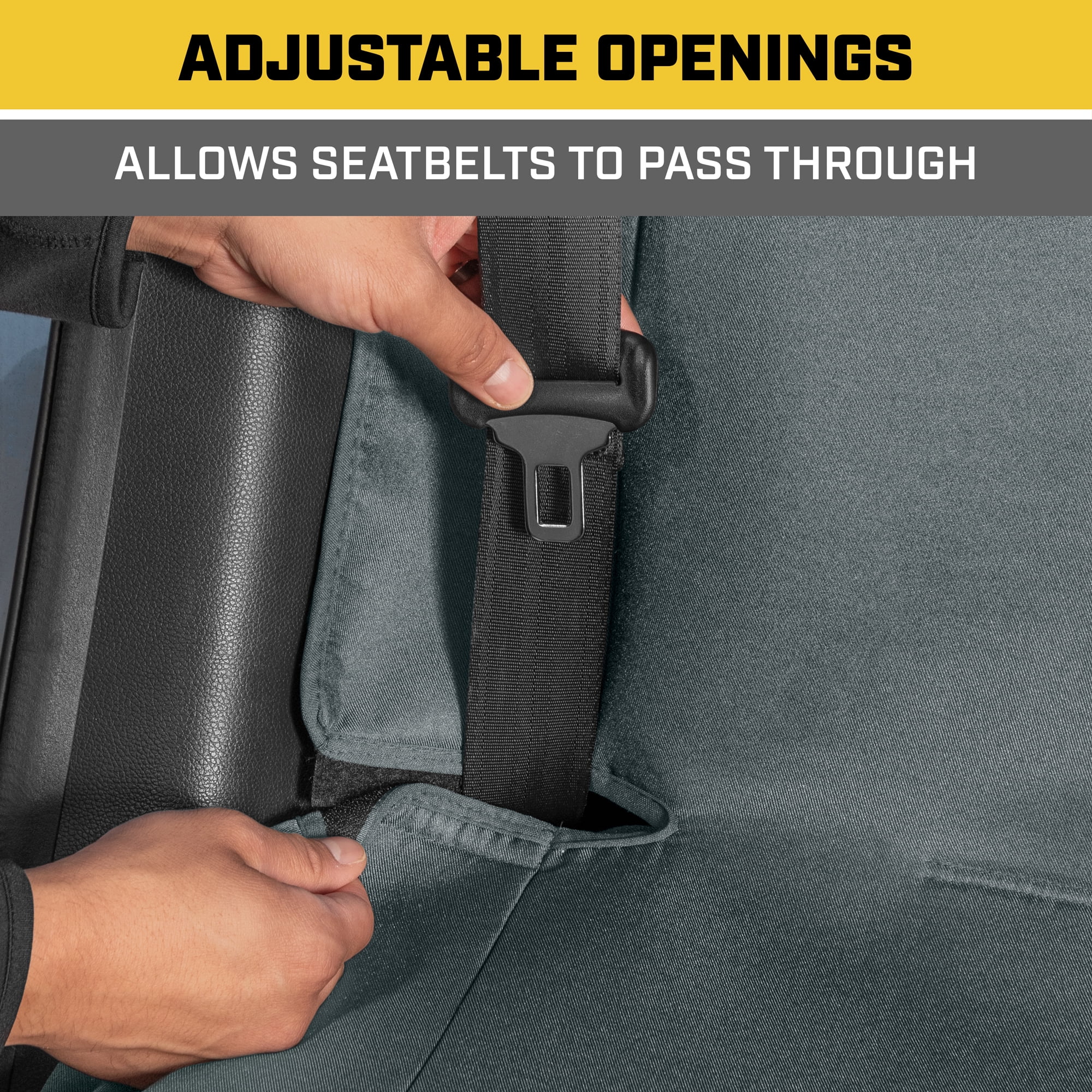 CAT FlexFit™ Gray Rear Seat Cover For Car, Suv, & Truck - Durable Canvas Material Back Car Seat Covers 60/40 Split Bench Protector - Back Seat Cover & Back Seat Protector Interior Accessories