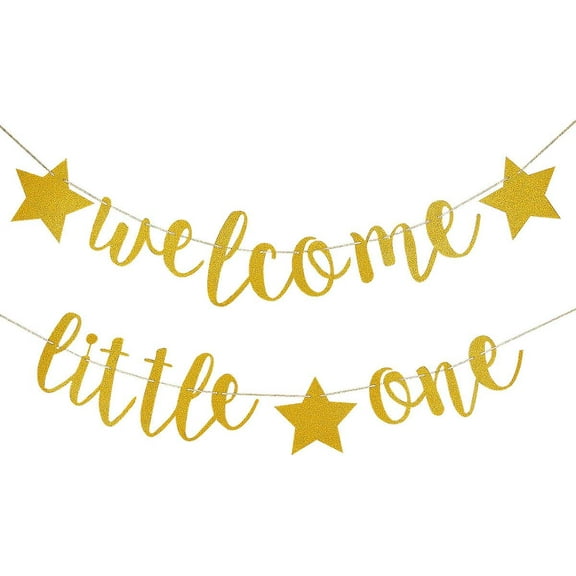 Gold Glittery Welcome Little One Banner- Baby Shower Party Decor,Gender Reveal Party,Birthday Party,Glittery Party Decor