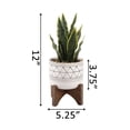 thumbnail image 2 of Flora Bunda Large 12" Realistic Looking Artificial Snake Plant in Geo Paint Ceramic Pot with Wooden Stand for Outdoor Indoor Home or Office D√©cor Artificial Plant, Fake Plant, 2 of 5