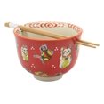 thumbnail image 2 of Lucky Cat Japanese Maneki Neko Red Porcelain Ramen Soup Bowl With Chopsticks Set, 2 of 7