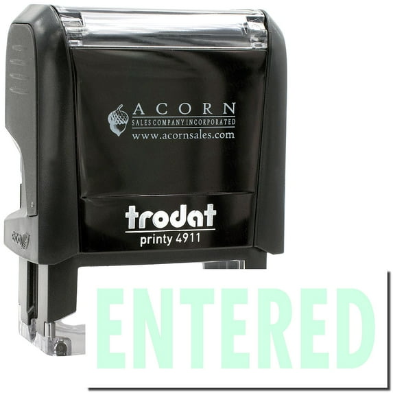 Self-Inking Entered Stamp, Trodat Printy 4911, Press and Print Stamping, Impression Size 5/8" x 1-1/2", Up to 10,000 Impressions - Mint Green Ink
