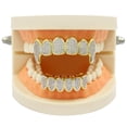 thumbnail image 4 of 18K chapado en oro cristal 3A circón inferior personalizado parrillas conjunto boca dientes parrilla Hugo Dientes de la boca Grills tapas, 4 of 9