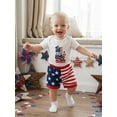 thumbnail image 4 of BemeyourBBs Newborn Baby Boy My First 4th of July Outfit Baby Memorial Day Independent Day Outfit Short Sleeve Patriot Flag in Truck Letter Print Romper Star Stripe Shorts Set Baby Boy Summer Clothes, 4 of 9