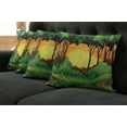 thumbnail image 2 of Ambesonne Forest Throw Pillow Cover 4 Pack, Cartoon Sunset Hills, 16", Green Caramel Yellow, 2 of 6