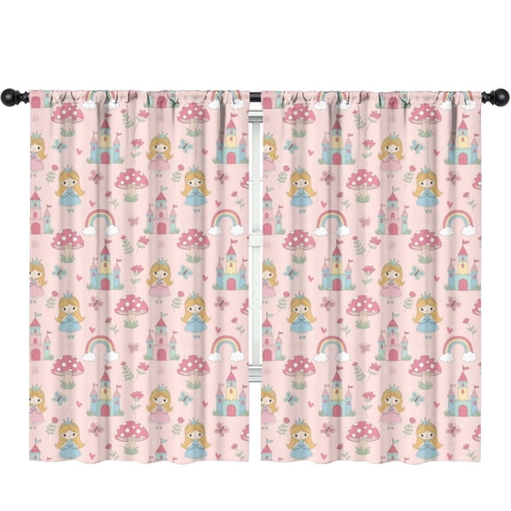 Blackout Kids Curtains,Princess and Fairy Pink Pattern Children's Insulated Curtains Set Of 2,Bedroom Essentials,Toddler Room Decor 52"x84"