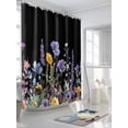 thumbnail image 3 of Purple Watercolor Shower Curtain, Wildflower Flower Black Background Design Waterproof Shower Curtain Set with 12 Hooks Lightweight Washable Fabric Shower Curtains for Bathroom 72x72 Inches, 3 of 6