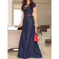 thumbnail image 2 of Vestido maxi ajustado para mujer, sexy, ajustado, elástico, con bordado floral, manga corta, de mezclilla, vestidos largos, ropa de oficina de verano para mujer, 2 of 4
