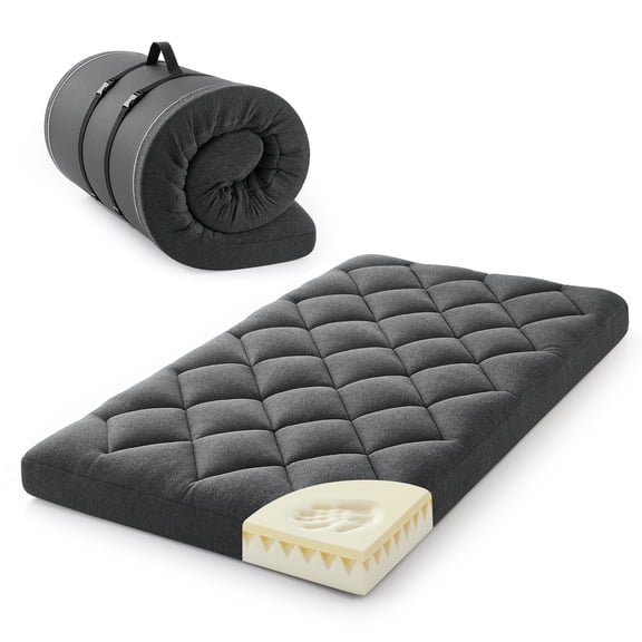 Jamdok 4" Twin Size Pillow Top Futon Mattress,Memory Foam, Roll Up Floor Mattress for Sleeping,Guest Bed with Removable Cover, 75×38×4 Inches