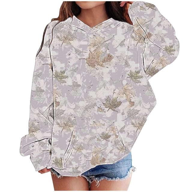 COM1950s Blouse pour Filles, Garçons et Filles Imprimé Feuille Sweat à Capuche Manches Longues pour Enfants
