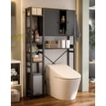 thumbnail image 5 of iSunirm Over The Toilet Storage Cabinet with Doors, 7 Tier Freestanding Bathroom Organizer with Adjustable Shelf & 4 Hooks for Bathroom, Restroom, Laundry, Black, 5 of 7