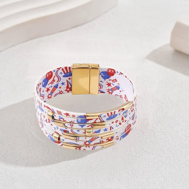 Pulsera de cuero con cierre magnético y bandera del Día de la Independencia Pulsera de cuero con cuentas Pulsera de tubo de latón Pulsera de cobre con decoración navideña