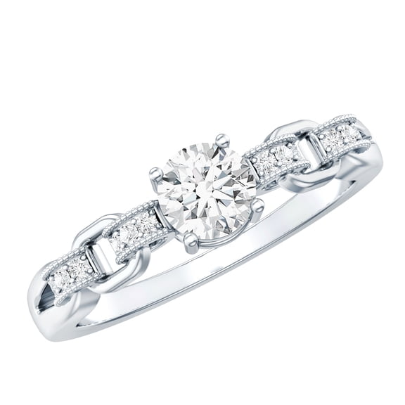 Rosec Jewels Round Diamond Promise Engagement Ring - 0.50 Carat Lab Diamond - EF-VS Quality, 925 Sterling Silver, US 4.00