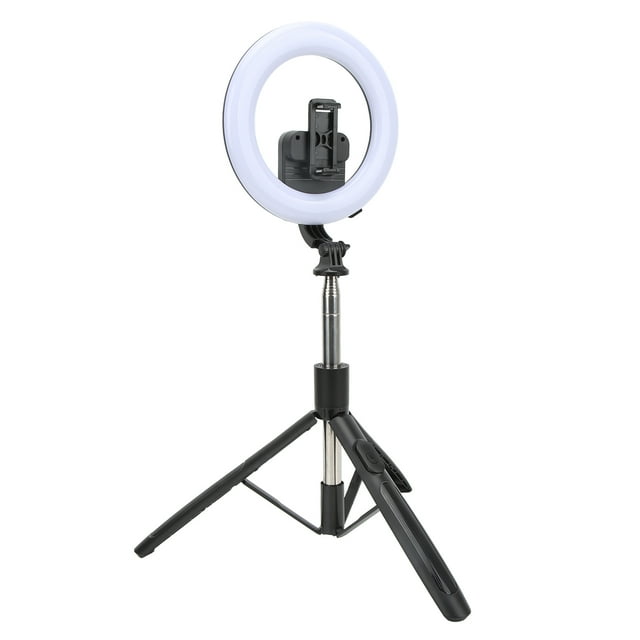 Anillo de luz de 8 pulgadas con trípode y soporte para teléfono, luz de relleno Bluetooth, palo selfie para teléfono móvil, grabación de video en vivo