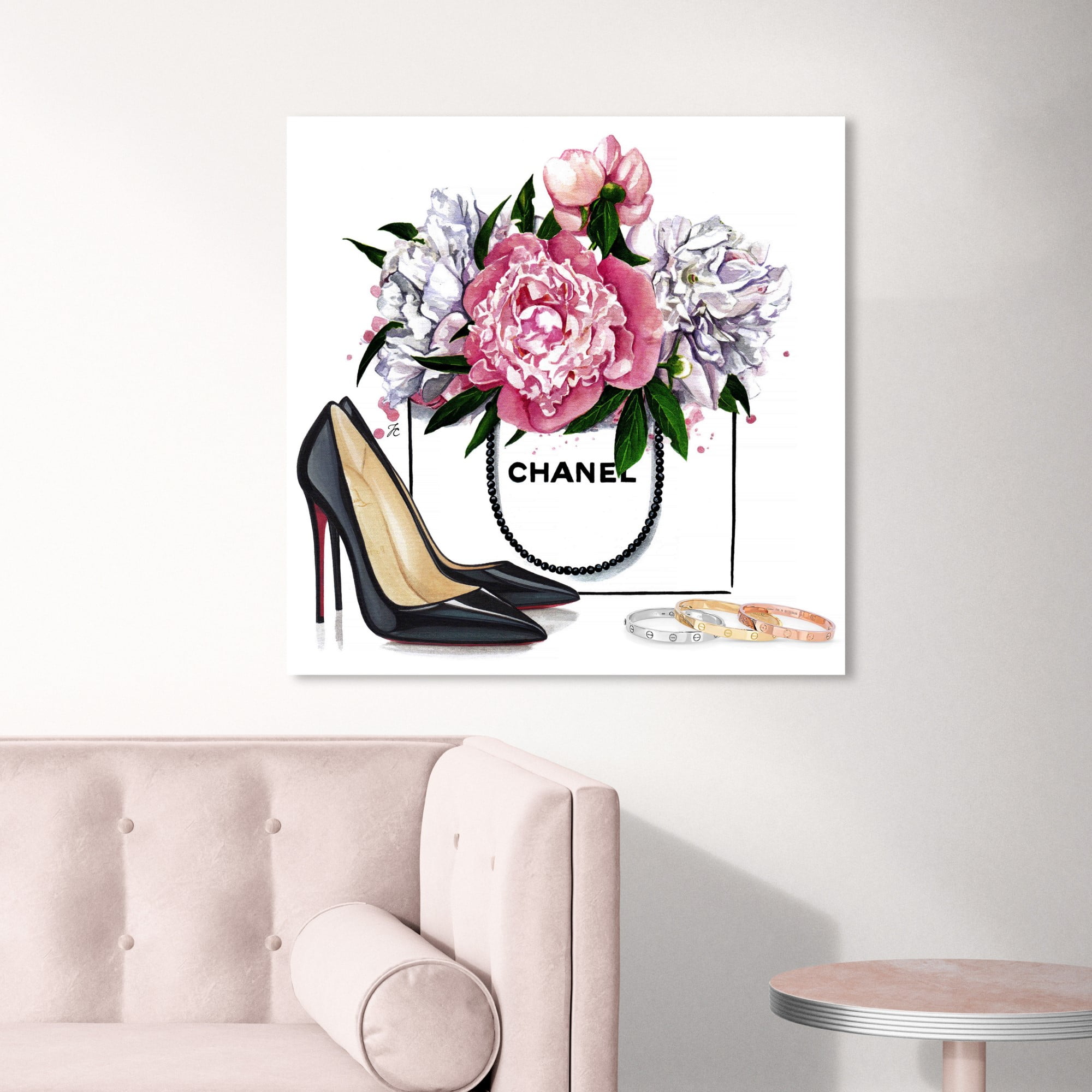 Runway Avenue Fashion and Glam Wall Art Canvas Print 'Doll Memories Luxury  Shoes Nude' Shoes - Brown, White 