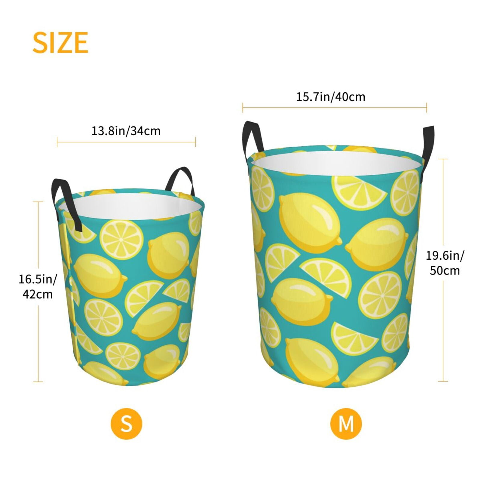 Large Laundry Basket with Handles - cartoon Lemon blue Kids Baby Dirty Clothes Laundry Hamper for Bedroom Aesthetic