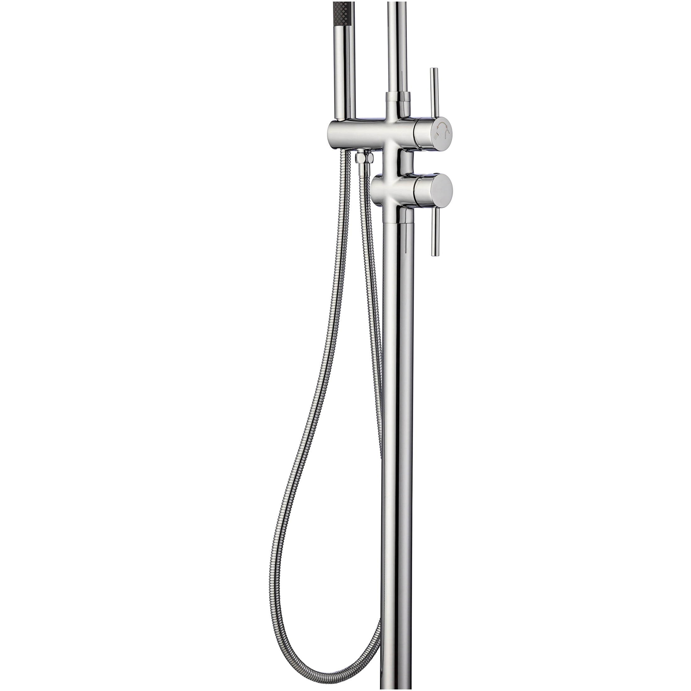 JERFIT Floor Mounted Tub Faucet with Hand Shower, Single Handle Freestanding Bathtub Filler in Chrome, Brushed Nickel Finish