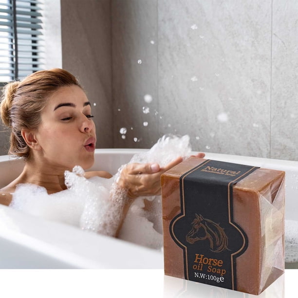 Fiudx Jabón de Aceite de Caballo, Barra Natural Artesanal, Quitamanchas y Limpiador Hidratante, Espuma Suave para Todo Tipo de Piel, Ideal para El Baño y El Lavado de Manos, para Hombres y Mujeres.